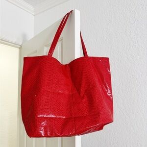 Vtg Saks Fifth Avenue red faux snake large tote bag